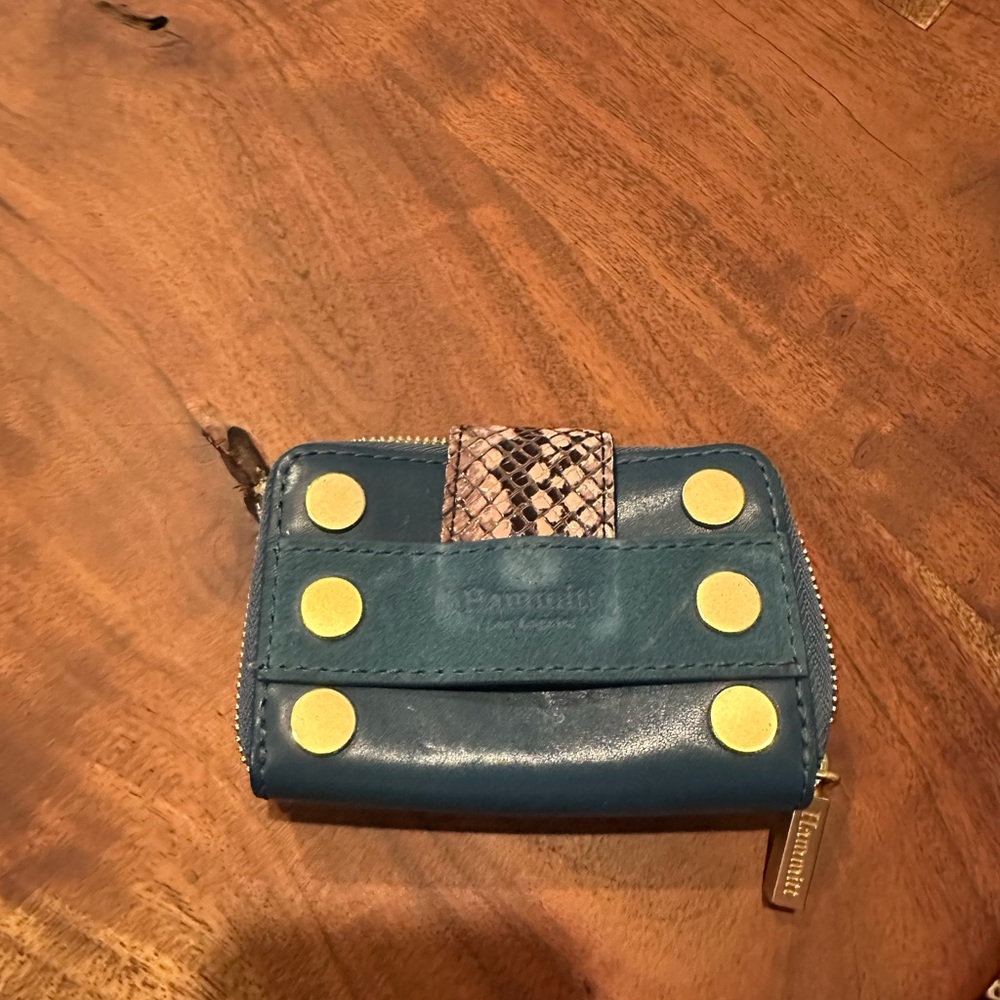Hammitt Blue and Gold Compact Wallet with Leather Finish